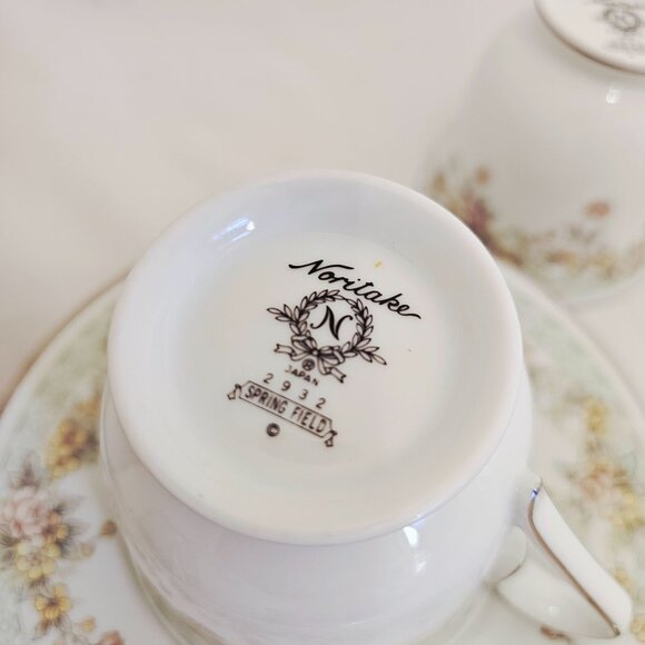 3 Noritake Spring Field Teacup Saucers delicate flowers vtg  Japan silver rim - Picture 4 of 6